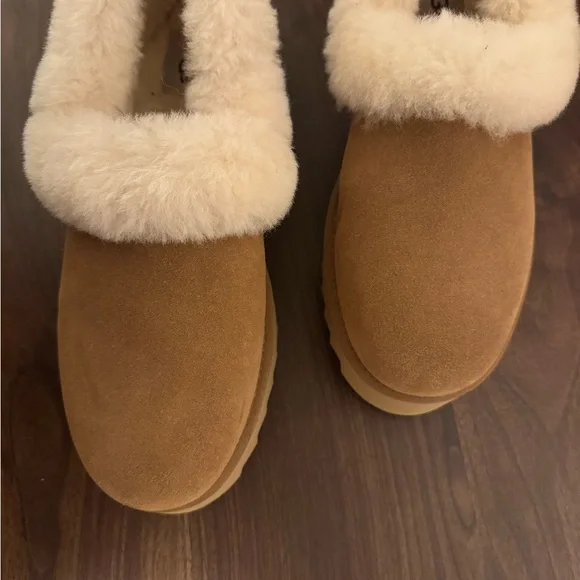 UGG Tan Suede Fur-Lined Slippers - Picture 4 of 6